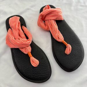 Sanuk Yoga Sling 2 Womens Orange Stripe Canvas Flip-Flops Sandals Comfort Size 9